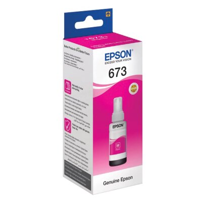 Чернила EPSON 673 (T6733) для СНПЧ Epson L800/L805/L810/L850/L1800, пурпурные, ОРИГИНАЛЬНЫЕ, C13T67334A/398, 361043