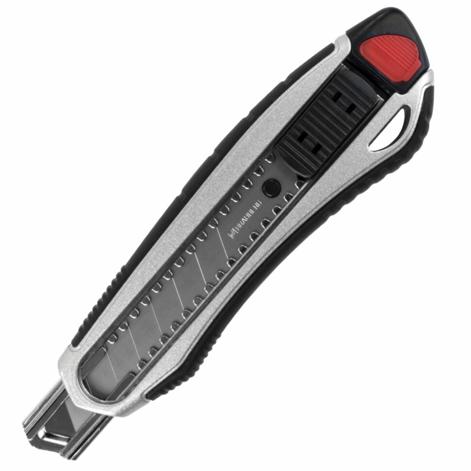 Нож канцелярский мощный 18 мм BRAUBERG "Heavy duty", автофиксатор, резиновые вставки, металл, 237158, 237158