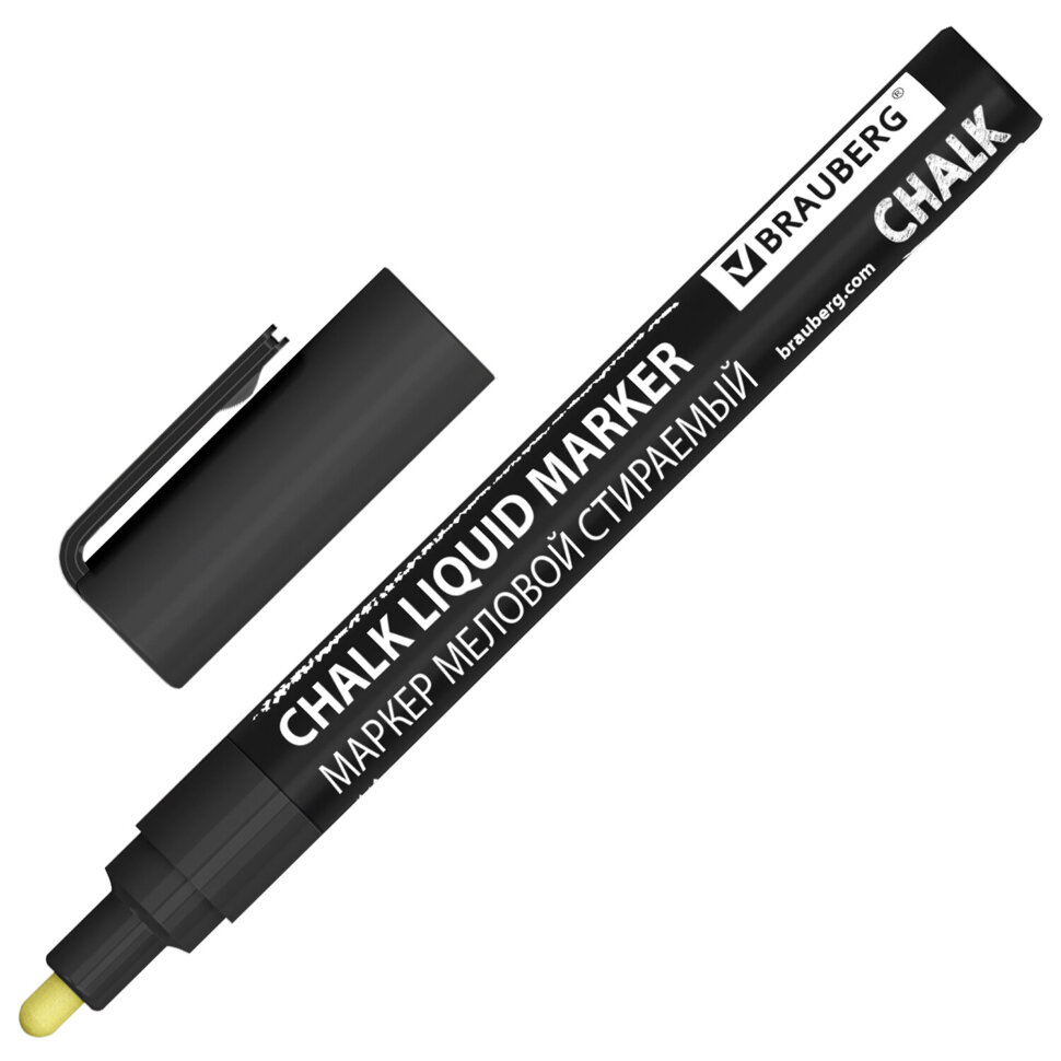 Маркер меловой CHALK LIQUID MARKER, ЧЕРНЫЙ, 3 мм, стираемый, BRAUBERG "CHALK", 152600, 152600