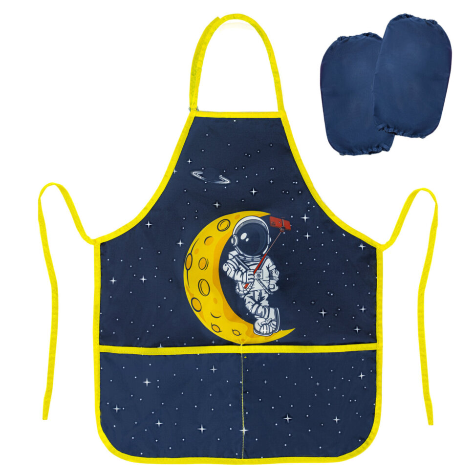 Фартук с нарукавниками для уроков труда BRAUBERG KIDS, 45x54 см, 2 кармана, "Spaceman", 271639, 271639