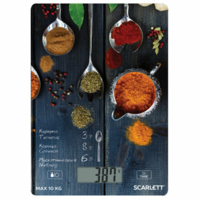 Весы кухонные SCARLETT SC-KS57P68, электронный дисплей, max вес 10 кг, тарокомпенсация, стекло, 455863
