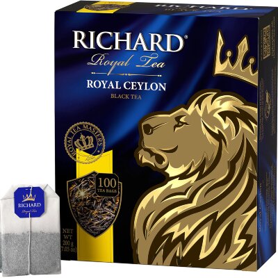 Чай RICHARD "Royal Ceylon" черный цейлонский, 100 пакетиков по 2 г, 610606, 620417