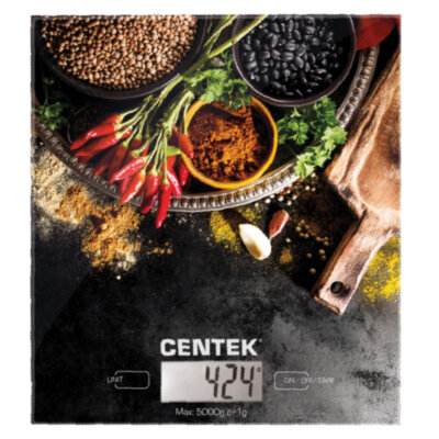 Весы кухонные CENTEK CT-2462 "Специи", электронный дисплей, max вес 5 кг, тарокомпенсация, стекло, CT-2462 Специи, 457573