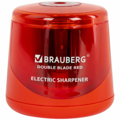 Точилка электрическая BRAUBERG DOUBLE BLADE RED, двойное лезвие, питание от 2 батареек АА, 271338, 271338