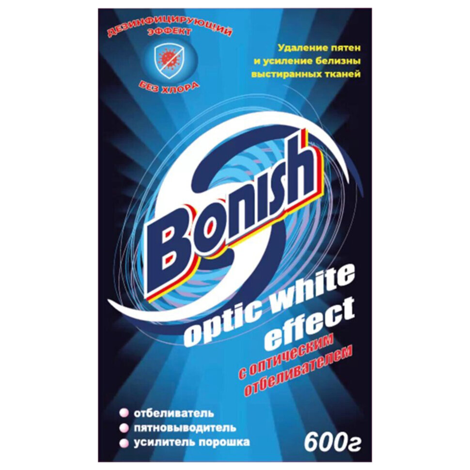 Средство для удаления пятен 600 г, BONISH (Бониш) "Optic white effect", без хлора, 603906