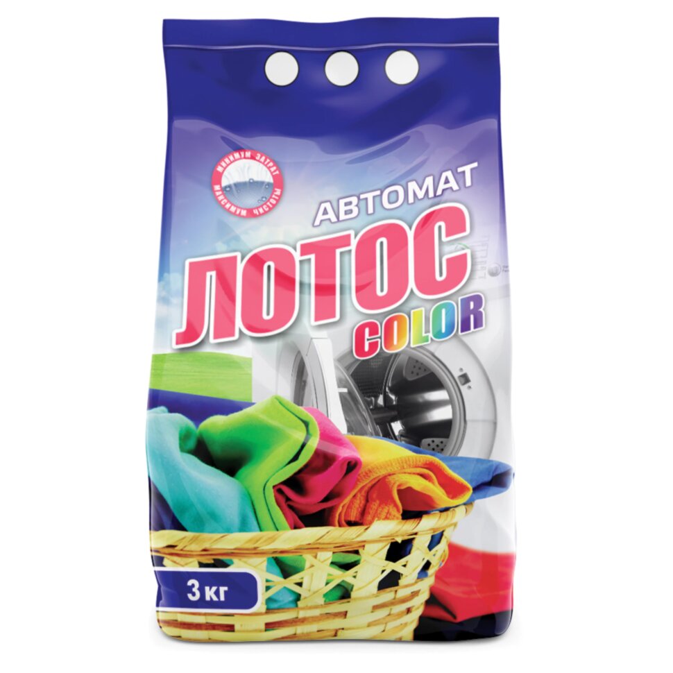 Стиральный порошок автомат 3 кг ЛОТОС "Color", улучшенная формула, для всех типов тканей, 608267