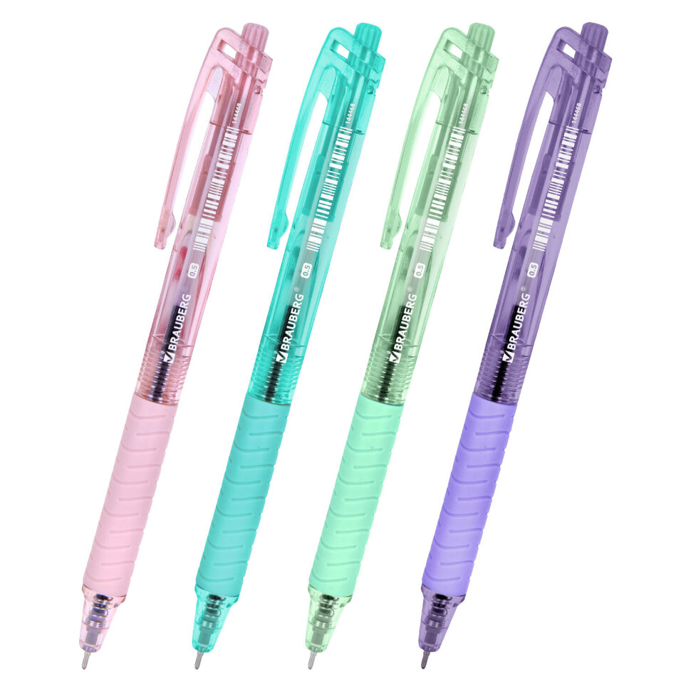 Ручка шариковая автоматическая с грипом BRAUBERG "CLASSIC PASTEL", СИНЯЯ, корпус ассорти, пишущий узел 0,5 мм, линия письма 0,35 мм, 144468, 48 штук, 144468