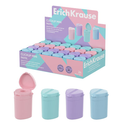 Точилка ERICH KRAUSE "ClickUp Mini Pastel", с контейнером, пластиковая, корпус ассорт, 60064, 24 штук, 275020