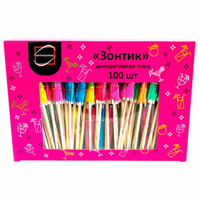Пики для канапе бамбуковые "Зонтик", 10 см, 100 шт., КП, 140239, 700681