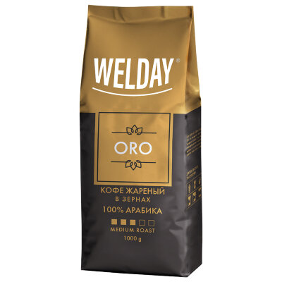 Кофе в зернах WELDAY (ВЭЛДЭЙ) "ORO" 1 кг, арабика 100%, БРАЗИЛИЯ, 622410, 622410