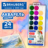Краски акварельные для школ и худож. училищ BRAUBERG "ART ПЕЙЗАЖ", медовые, 24 цвета, круглые кюветы, пластик. пенал с европодвесом, 192815, 192815