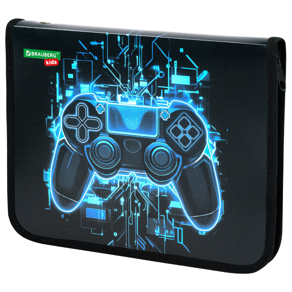 Папка для тетрадей BRAUBERG KIDS А5, 1 отделение, пластик, молния вокруг, "Digital gamepad", 273326, 273326
