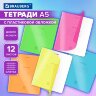 Тетрадь пластиковая обложка (НЕОН) 12 листов, клетка, BRAUBERG "Smart Cover", АССОРТИ (микс в спайке), 405025, 70 штук, 405025