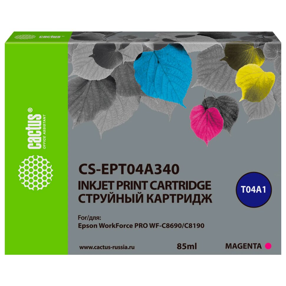 Картридж струйный CACTUS (CS-EPT04A340) для Epson WorkForce Pro WF-C8190 / WF-C8690, пурпурный, 85 мл, 364030