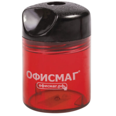 Точилка ОФИСМАГ с контейнером, пластиковая, цилиндрическая, красная, 226940, 226940