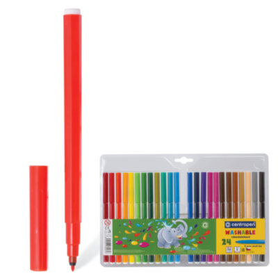 Фломастеры 24 ЦВЕТА CENTROPEN "Washable", смываемые, вентилируемый колпачок, 7790/24TP, 777902485, 151159