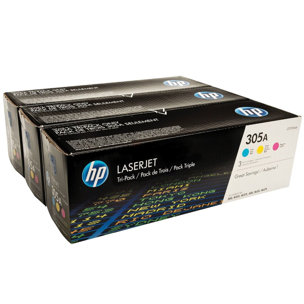 Картридж лазерный HP (CF370AM) LaserJet Pro 300 M375/M475, №305A, оригинальный, КОМПЛЕКТ 3 цвета по 2600 страниц, 361437