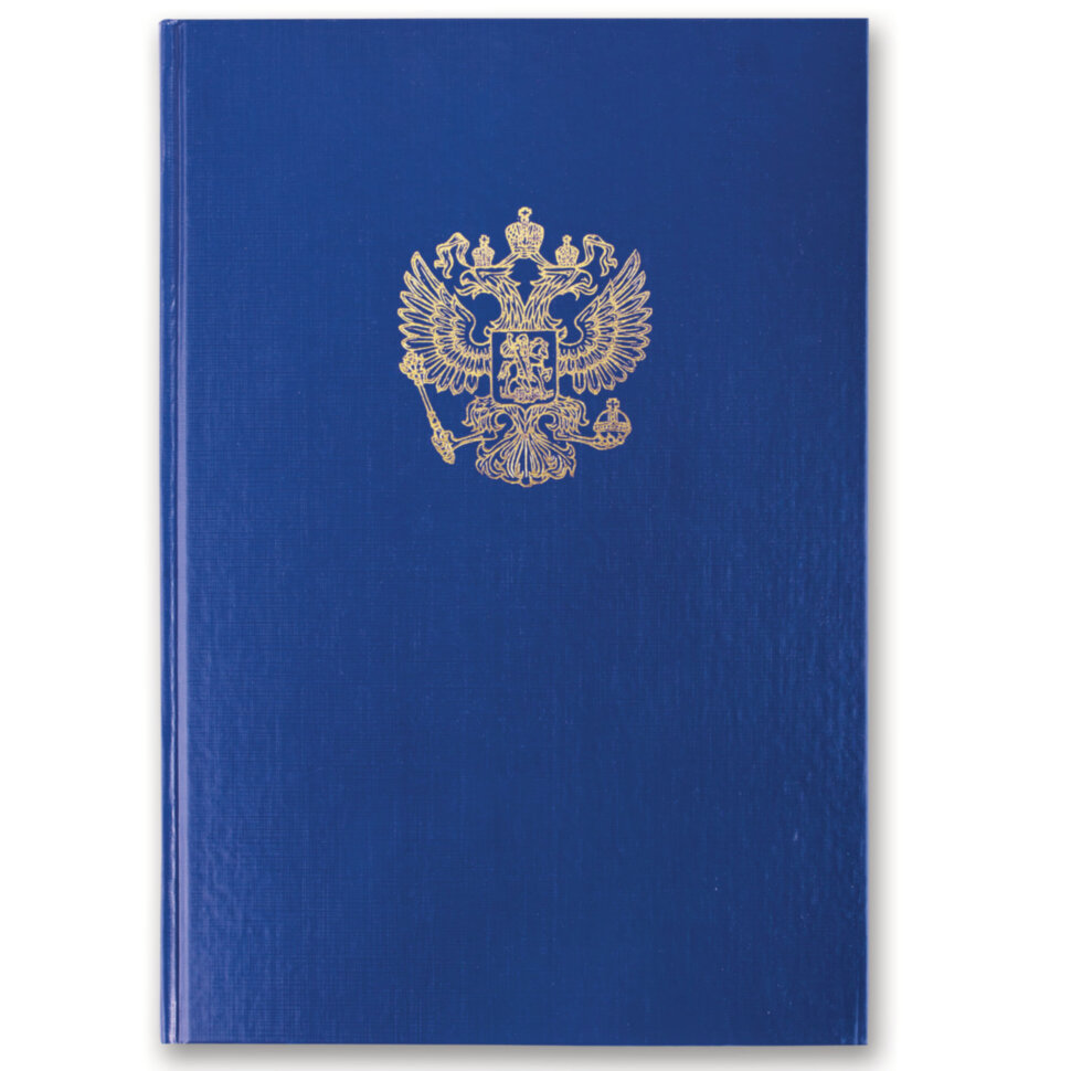 Книга учета 96 л., клетка, твердая, бумвинил, офсет, герб, А4 (200х290 мм), BRAUBERG, синяя, 130141, 130141
