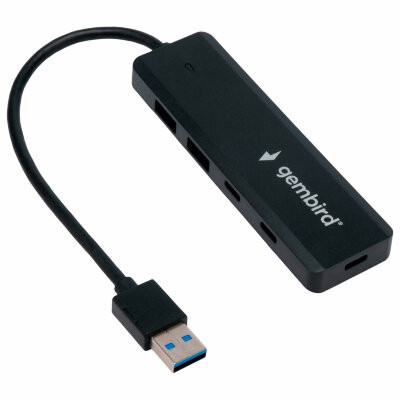 Хаб USB 3.1, 2хUSB, 2хType-C, с дополнительным питанием (Type-C), кабель USB 19 см, черный, GEMBIRD UHB-C415, 514213