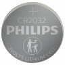 Батарейка литиевая PHILIPS Lithium CR2032, таблетка, дисковая, кнопочная, 1 шт., блистер (отрывной блок), Б0064640, 458298