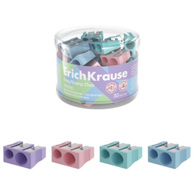 Точилка ERICH KRAUSE "EasySharp Pastel", 2 отверстия, клиновидная, корпус ассорти, 60011, 30 штук, 274227