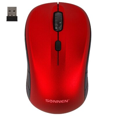 Мышь беспроводная SONNEN V-111, USB, 800/1200/1600 dpi, 4 кнопки, оптическая, красная, 513520, 513520