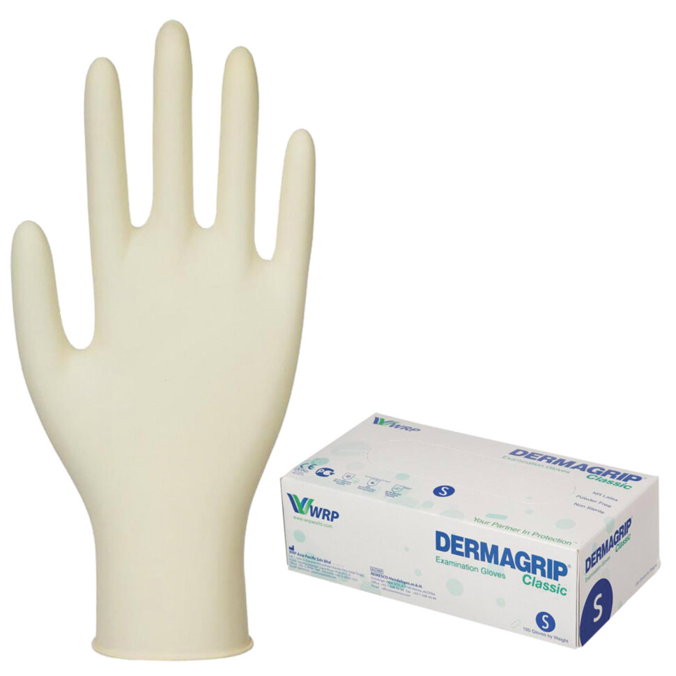 Перчатки латексные смотровые, 50 пар (100 шт.), размер S (малый), DERMAGRIP Classic, D1501-10, 630062