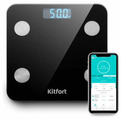 Весы напольные диагностические KITFORT КТ-805, электронные, вес до 180 кг, квадрат, стекло, черные, 455962