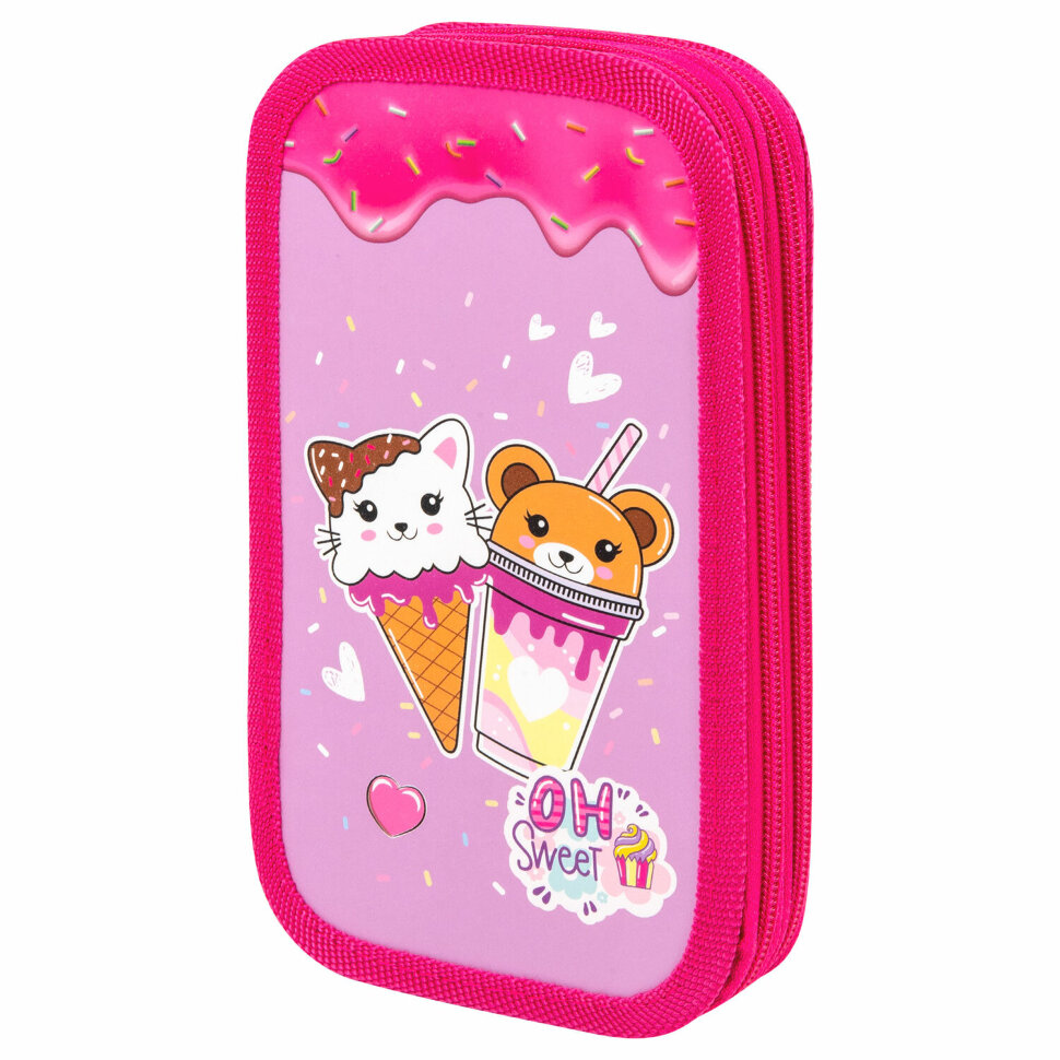 Пенал ЮНЛАНДИЯ, 2 отделения, картон с эффектом soft-touch, 19х11 см, "Candy friends", 272263, 272263