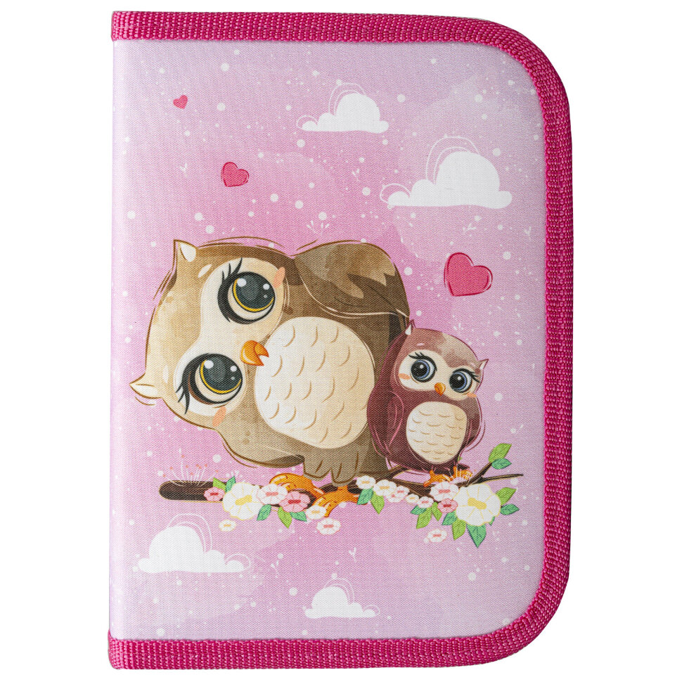 Пенал ПИФАГОР, 1 отделение, полиэстер, 19х13 см, "Cute owls", 271011, 271011