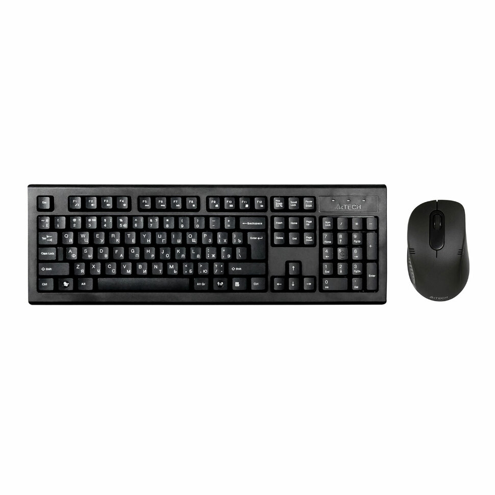 Набор беспроводной A4TECH 7100N, USB, 104 клавиши, 2 кнопки + 1 кнопка-колесо, черная, 613833, 513931