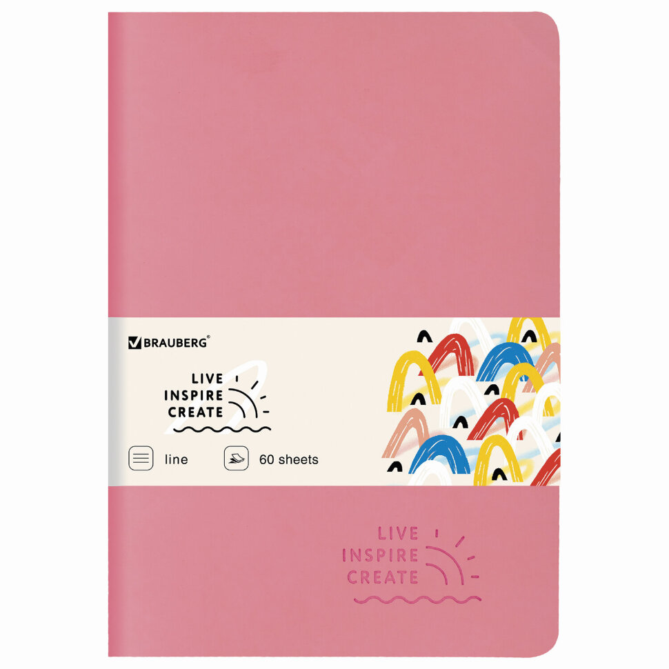 Тетрадь 60 л. в линию обложка кожзам SoftTouch, сшивка, B5 (179х250мм), РОЗОВЫЙ, BRAUBERG RAINBOW, 403885, 403885