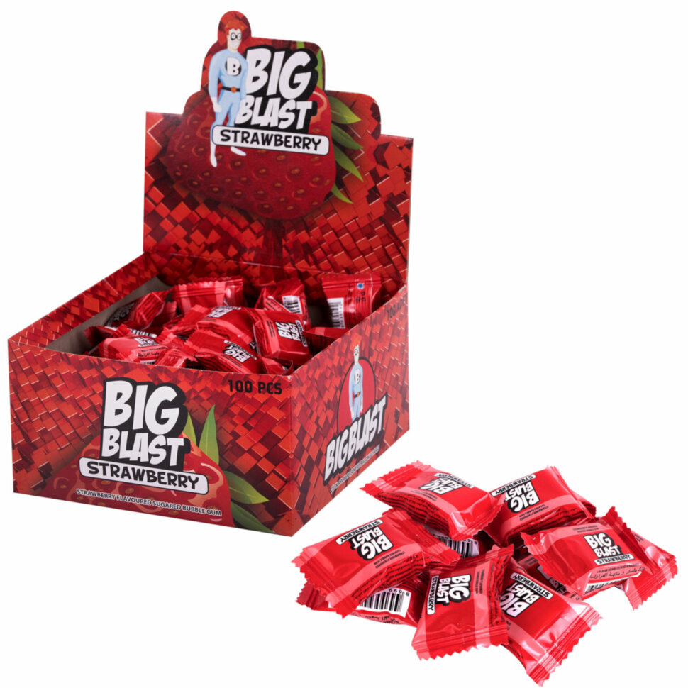 Жевательная резинка BIGBLAST со вкусом клубники, 100 шт. по 4 г в шоу-боксе, ТУРЦИЯ, УТ-00002107, 623821