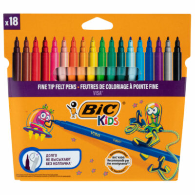 Фломастеры BIC "VISA", 18 цветов, суперсмываемые, вентилируемый колпачок, европодвес, 888681, 150358