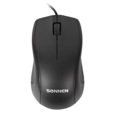 Мышь проводная SONNEN М-201, USB, 1000 dpi, 2 кнопки + колесо-кнопка, оптическая, черная, 512631, 512631