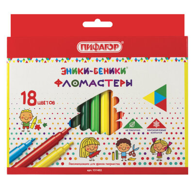 Фломастеры ПИФАГОР "ЭНИКИ-БЕНИКИ", 18 цветов, вентилируемый колпачок, 151402, 151402