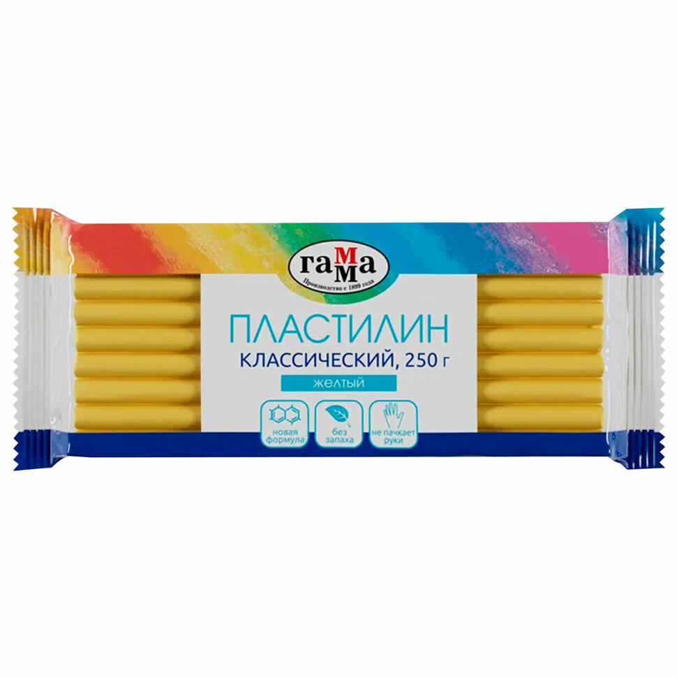 Пластилин классический ГАММА "Классический", желтый, 250 г, 274070, 812467