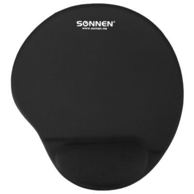 Коврик для мыши с подушкой под запястье SONNEN, полиуретан + лайкра, 250х220х20мм, черный, 513299, 513299