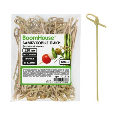 Шпажки-пики для канапе бамбуковые форма "Узелок" 12 см, 100 шт., BOOMHOUSE (БУМХАУС), 701976, 701976