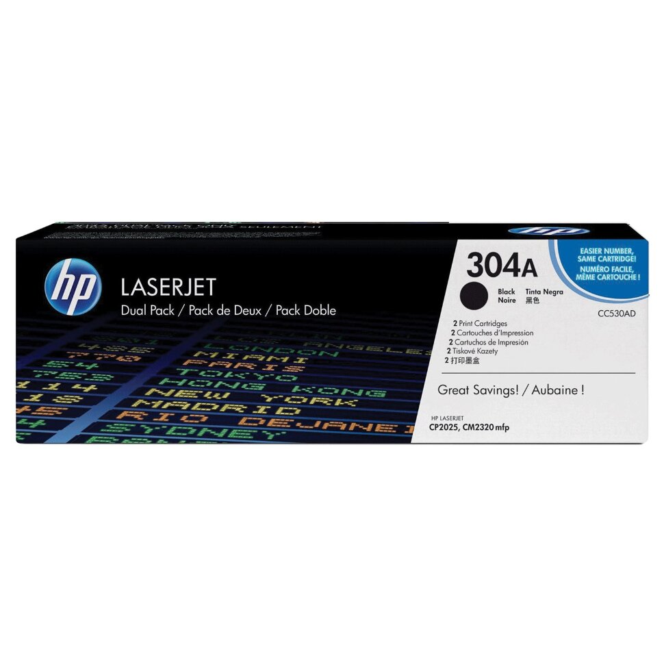 Картридж лазерный HP (CC530AD) CLJ CP2025/CM2320, №304A, черный, КОМПЛЕКТ 2 шт., оригинальный, ресурс 2х3500 страниц, 361471