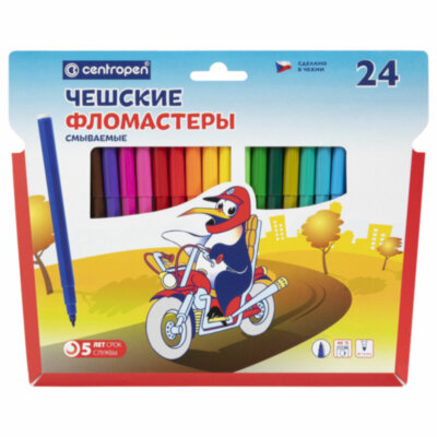 Фломастеры 24 ЦВЕТА CENTROPEN "Пингвины", смываемые, вентилируемый колпачок, 7790/24ET, 7 7790 2486, 150058