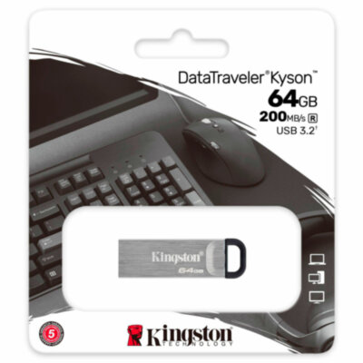 Флеш-диск 64 GB KINGSTON DataTraveler Kyson, разъем USB 3.2, серебряный, DTKN/64GB, 514062