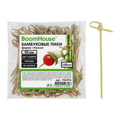 Шпажки-пики для канапе бамбуковые форма "Узелок" 9 см, 100 шт., BOOMHOUSE (БУМХАУС), 701974, 701974