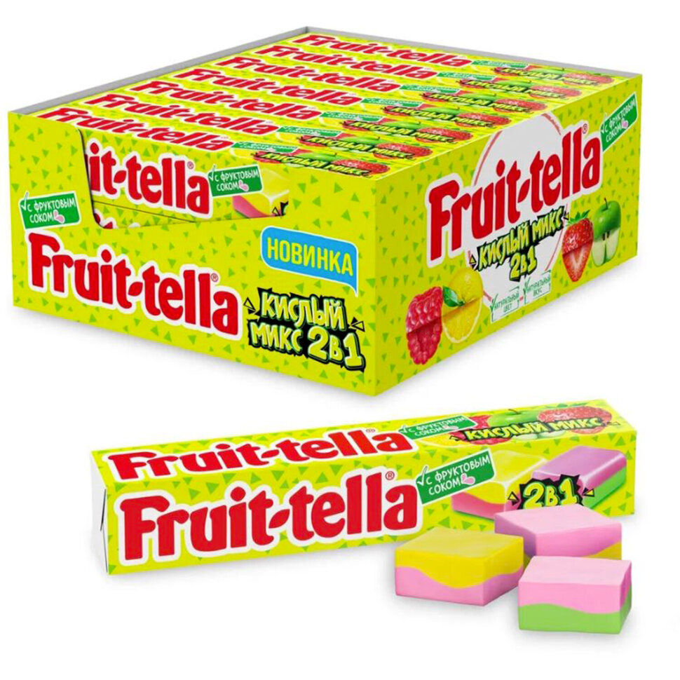 Жевательная конфета FRUITTELLA "Кислый Микс" 2 в 1, 41 г, 21 штук, 623899