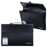 Папка-портфель пластиковая BRAUBERG А4+ (390х260х40 мм), 3 отделения, фактура линейная, черная, 221389, 221389