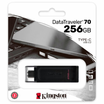 Флеш-диск 256 GB KINGSTON DataTraveler 70, разъем Type-C 3.2, черный, DT70/256GB, 514066