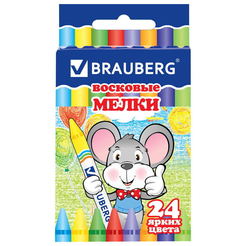Восковые мелки BRAUBERG, НАБОР 24 цвета, 222964, 222964