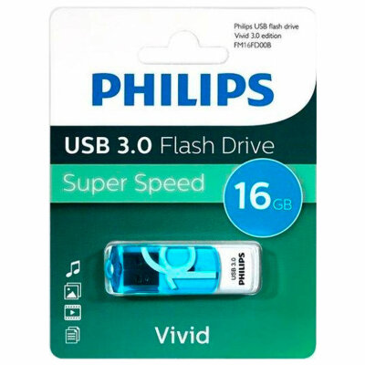 Флеш-диск 16 GB PHILIPS VIVID, разъем USB 3.0, синий, FM16FD00B/97, 514094