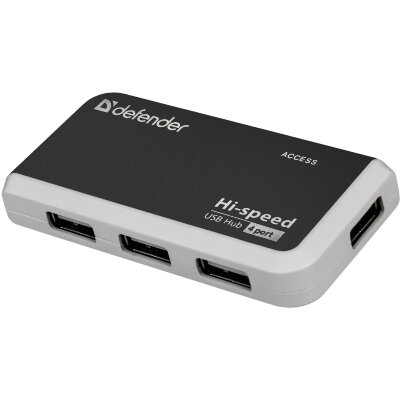 Хаб USB 2.0, 4 порта, порт для питания, черный, DEFENDER QUADRO INFIX, 83504, 511117