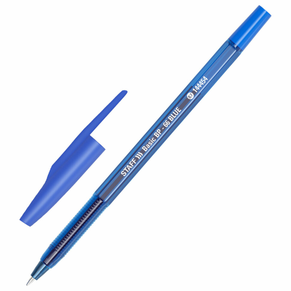 Ручка шариковая STAFF "Basic BP-66 BLUE", СИНЯЯ, корпус синий, узел 1 мм, линия письма 0,5 мм, 144454, 150 штук, 144454